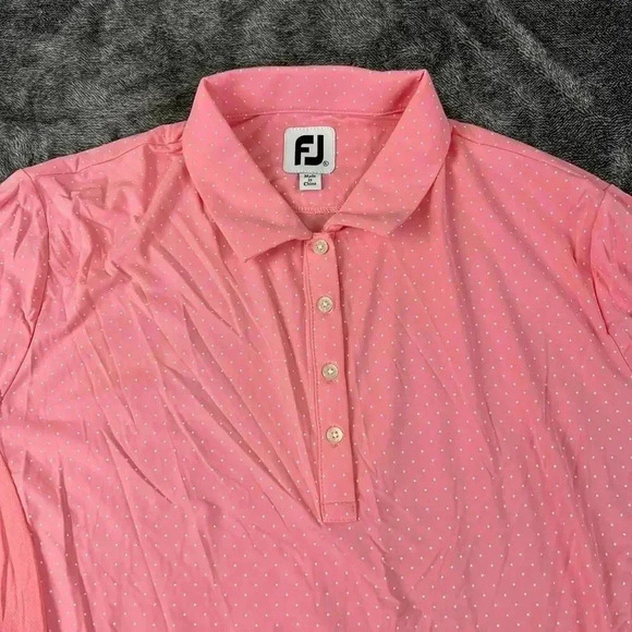 Footjoy Women's 1/4 Button Up Pullover Long Sleeve Polka Dot Pink Golf M/L - Picture 2 of 11